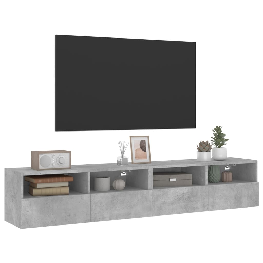 vidaXL 2 db betonszürke szerelt fa fali TV-szekrény 80 x 30 x 30 cm