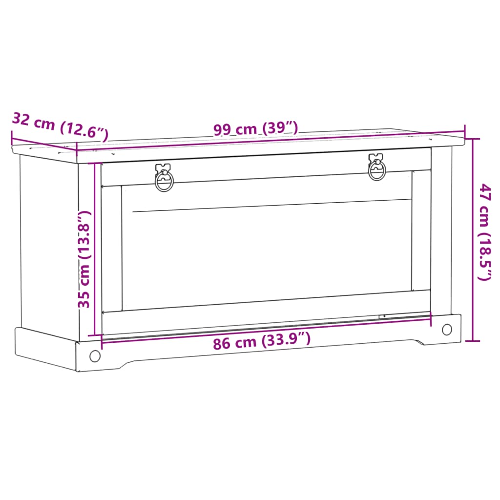 vidaXL Corona tömör fenyőfa cipőszekrény 99x32x47 cm