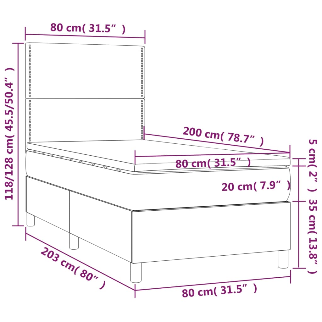 vidaXL fekete műbőr rugós ágy matraccal 80 x 200 cm