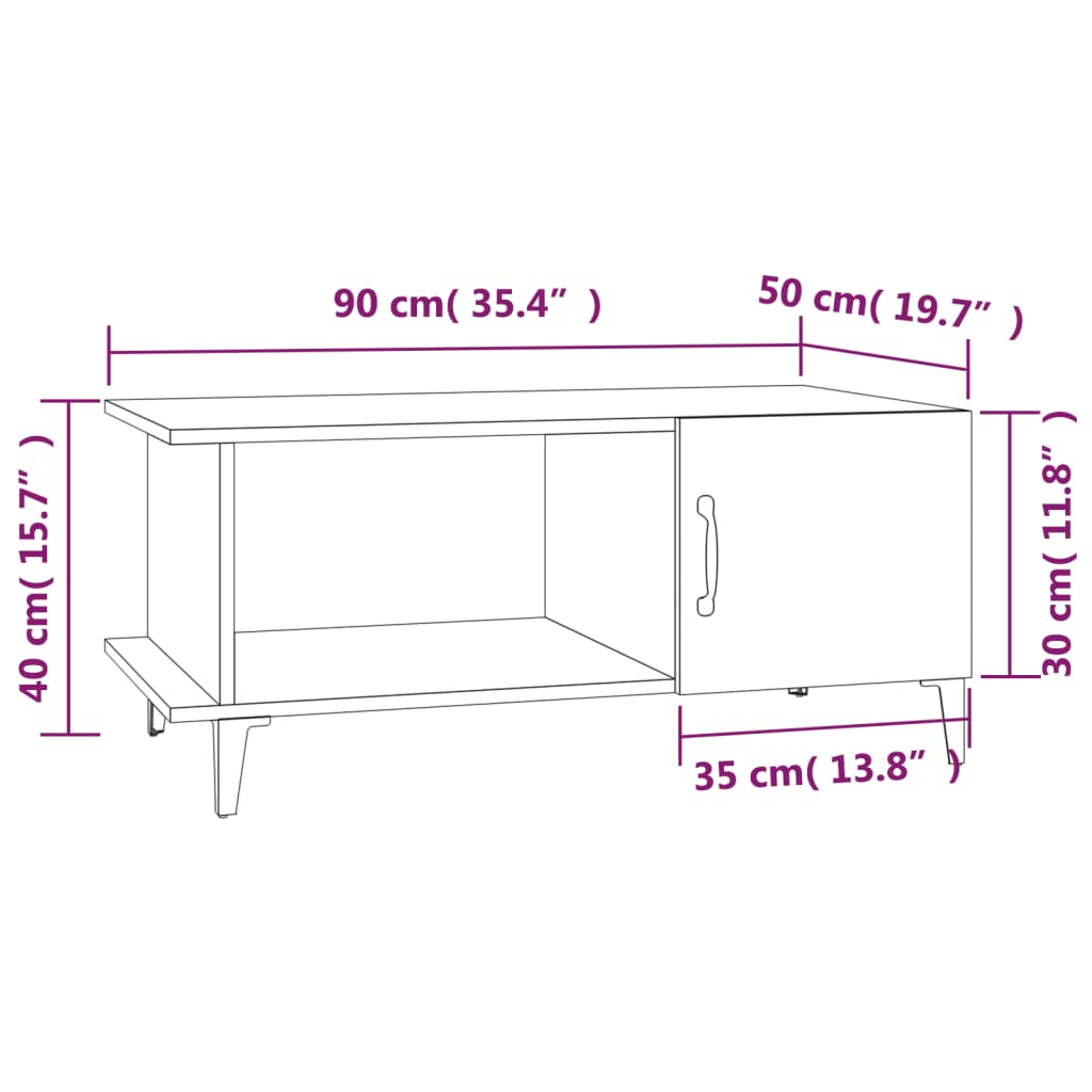 vidaXL szürke sonoma színű szerelt fa dohányzóasztal 90 x 50 x 40 cm