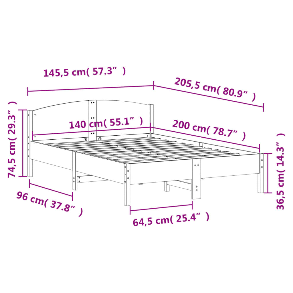 vidaXL fehér tömör fenyőfa ágy matrac nélkül 140 x 200 cm