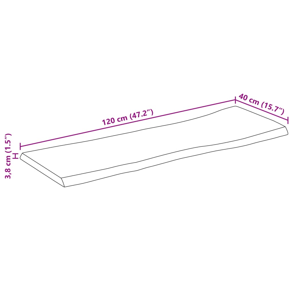 vidaXL tömör mangófa természetes élű asztallap 120 x 40 x 3,8 cm