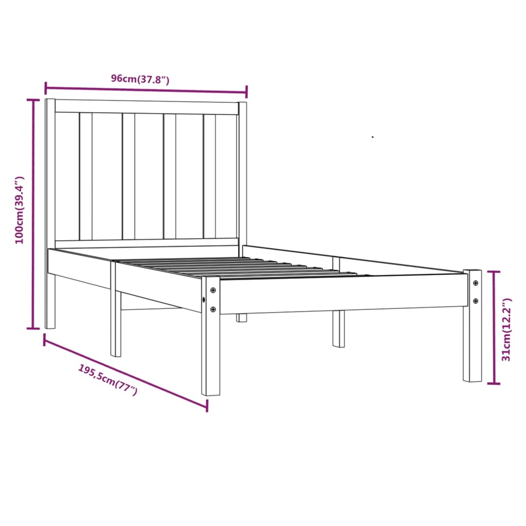 vidaXL Single fehér tömör fenyőfa ágykeret 90 x 190 cm