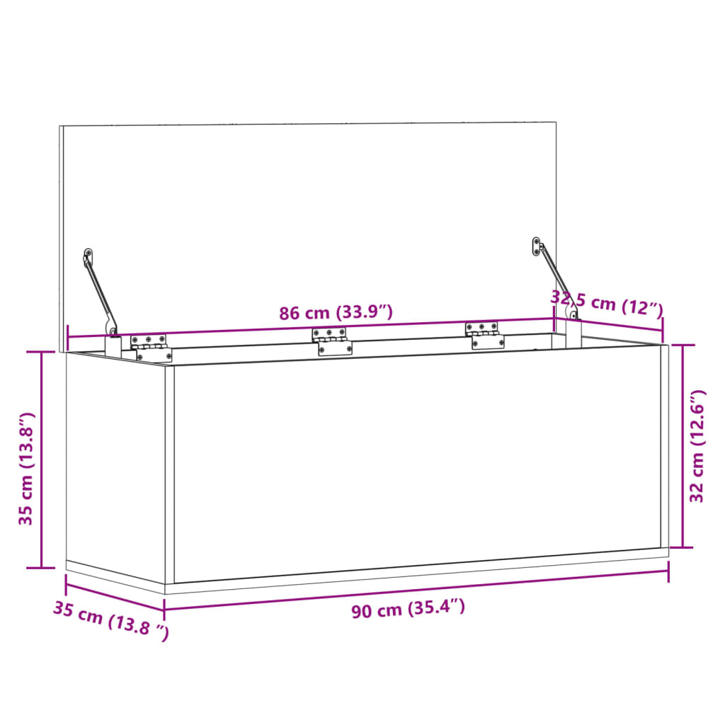 vidaXL szürke sonoma színű szerelt fa tárolóláda 90 x 35 x 35 cm