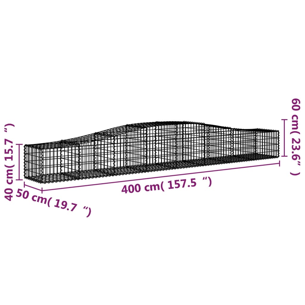 vidaXL 15 db íves horganyzott vas gabion kosár 400x50x40/60 cm