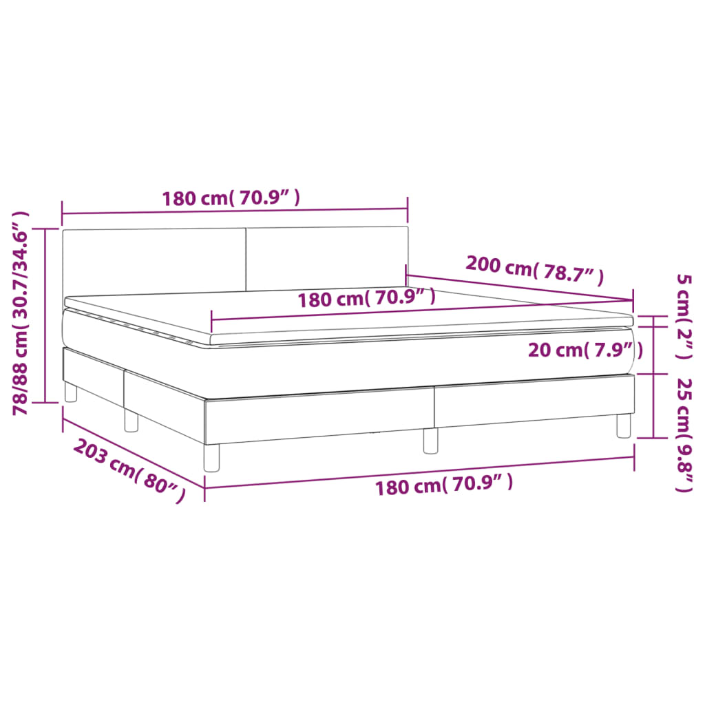 vidaXL fehér műbőr rugós ágy matraccal és LED-del 180x200 cm