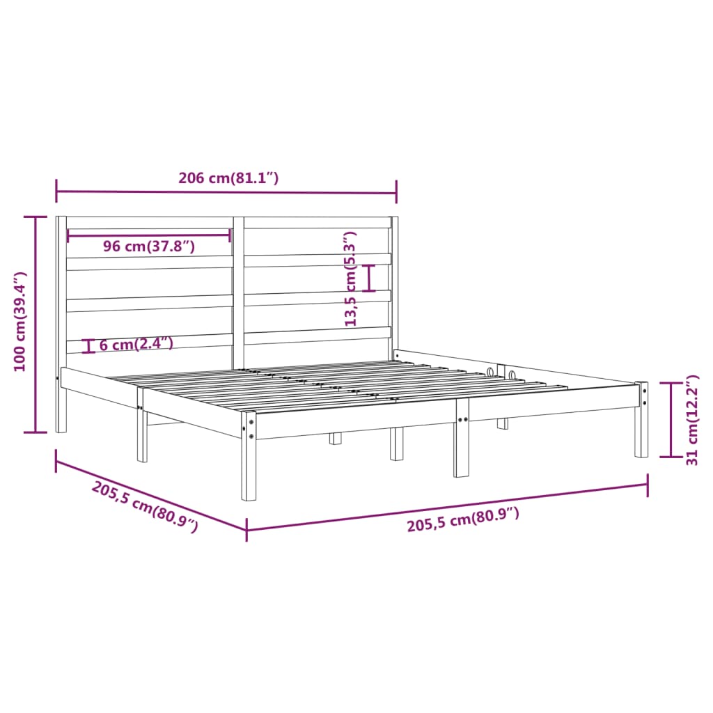 vidaXL fekete tömör fenyőfa ágykeret 200 x 200 cm