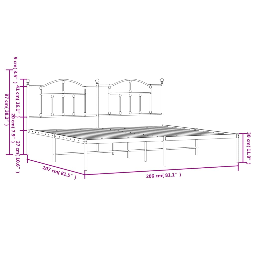 vidaXL fehér fém ágykeret fejtámlával 200 x 200 cm