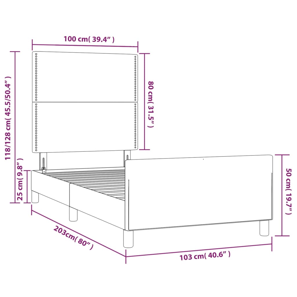 vidaXL krémszínű szövet ágykeret fejtámlával 100 x 200 cm