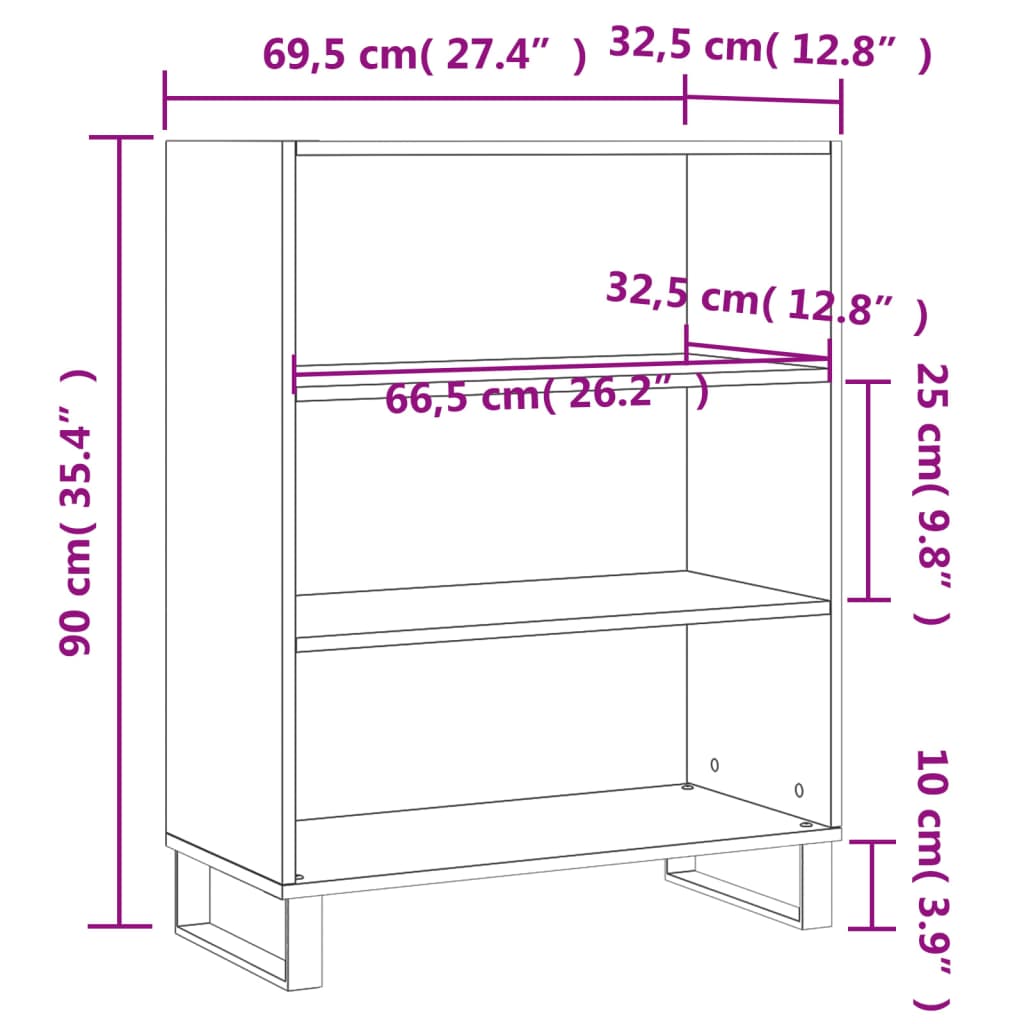 vidaXL fehér szerelt fa polcos szekrény 69,5 x 32,5 x 90 cm