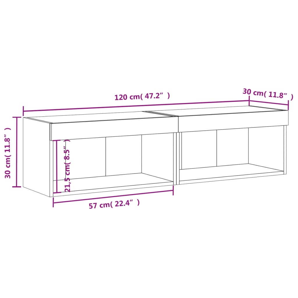 vidaXL 2 db barna tölgyszínű TV-szekrény LED-világítással 60x30x30 cm