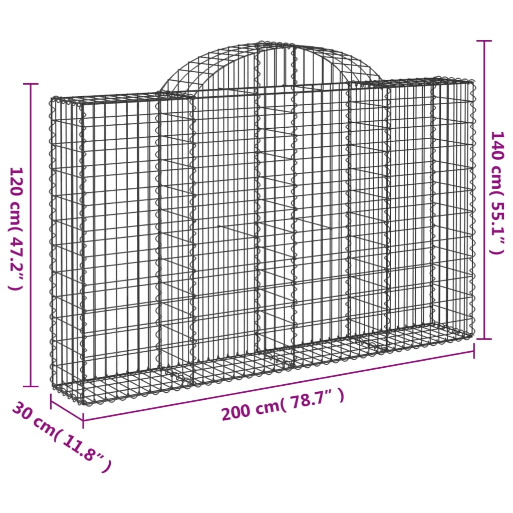 vidaXL 2 db íves horganyzott vas gabion kosár 200x30x120/140 cm