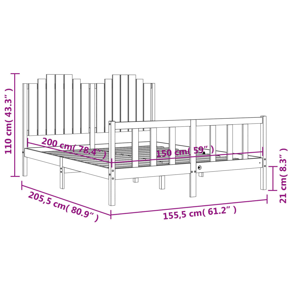 vidaXL tömör fa ágykeret fejtámlával King Size