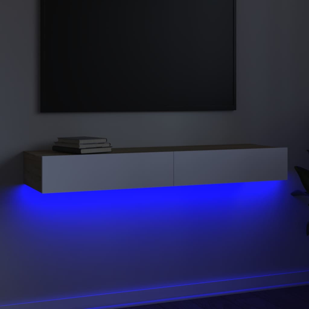 vidaXL fehér és sonoma színű TV-szekrény LED-lámpákkal 120x35x15,5 cm