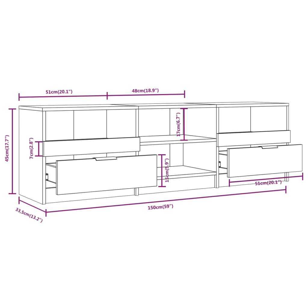 vidaXL fekete szerelt fa TV-szekrény 150 x 33,5 x 45 cm