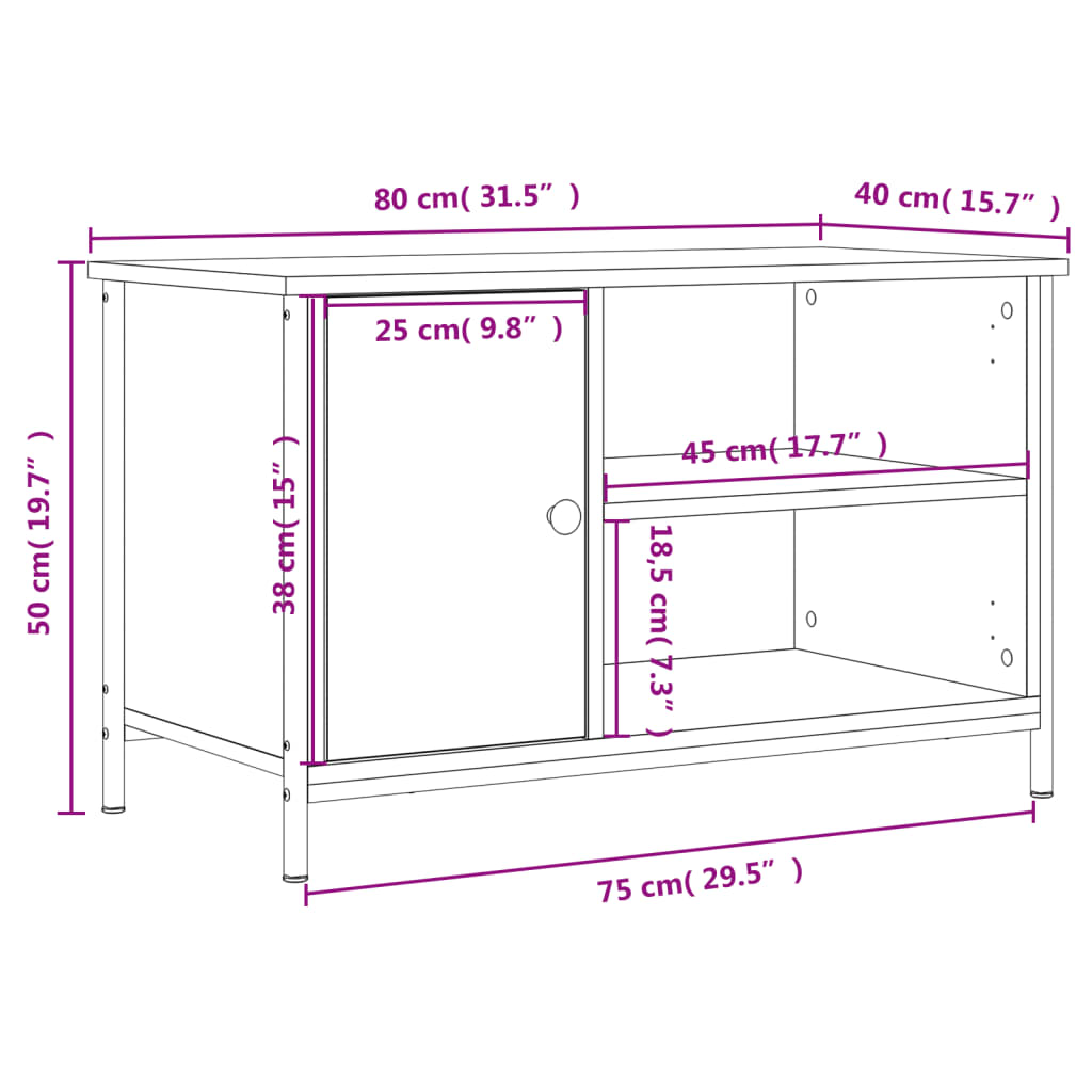 vidaXL füstös tölgy színű szerelt fa TV-szekrény 80x40x50 cm