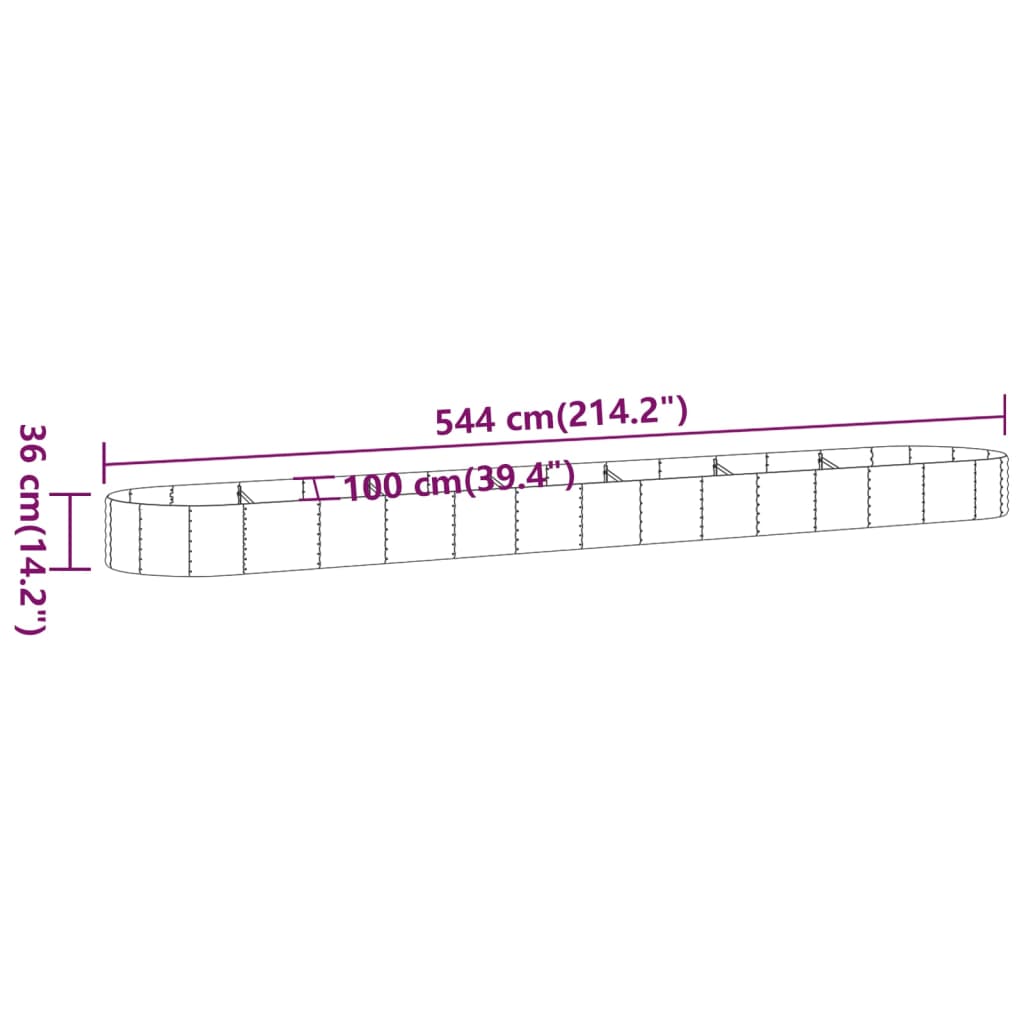 vidaXL barna porszórt acél kerti magaságyás 544x100x36 cm