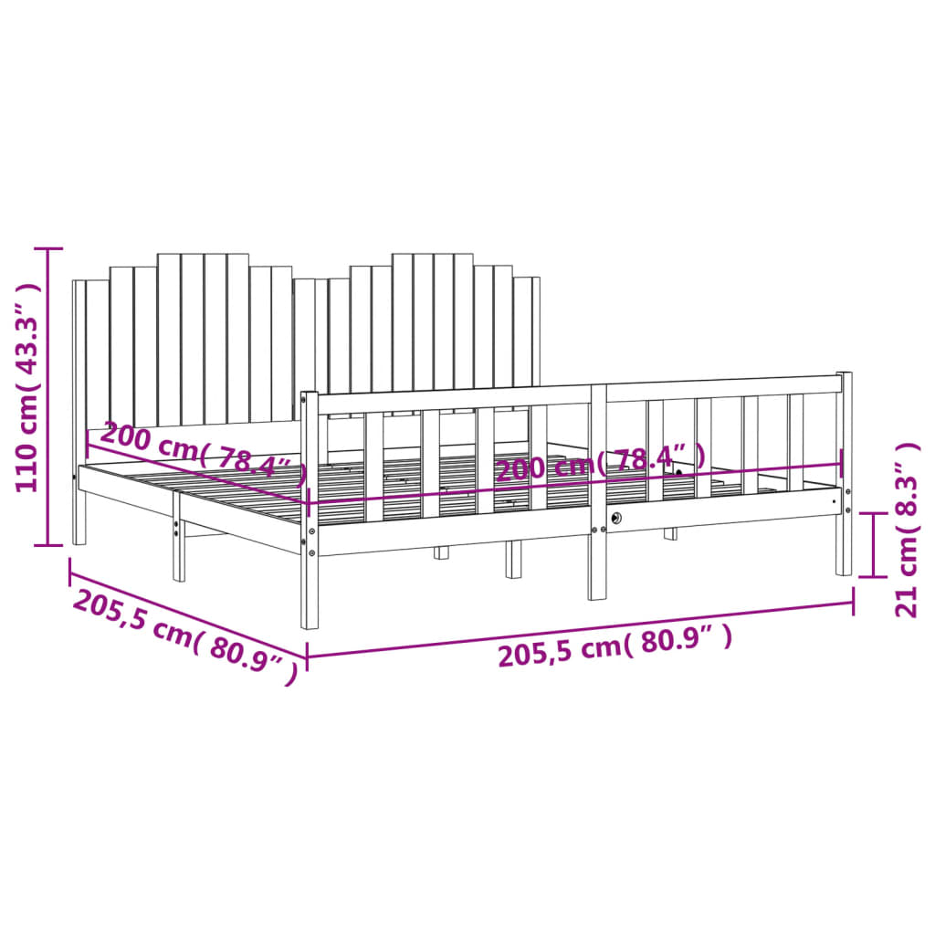 vidaXL tömör fa ágykeret fejtámlával 200 x 200 cm