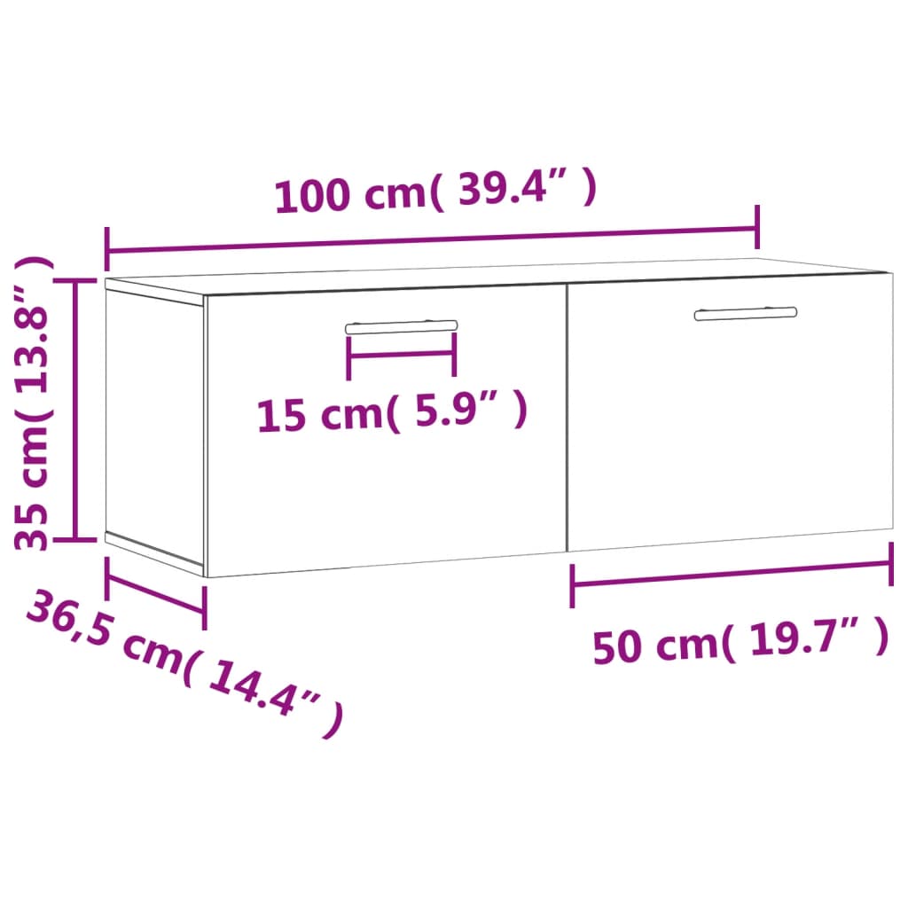 vidaXL fekete szerelt fa faliszekrény 100 x 36,5 x 35 cm