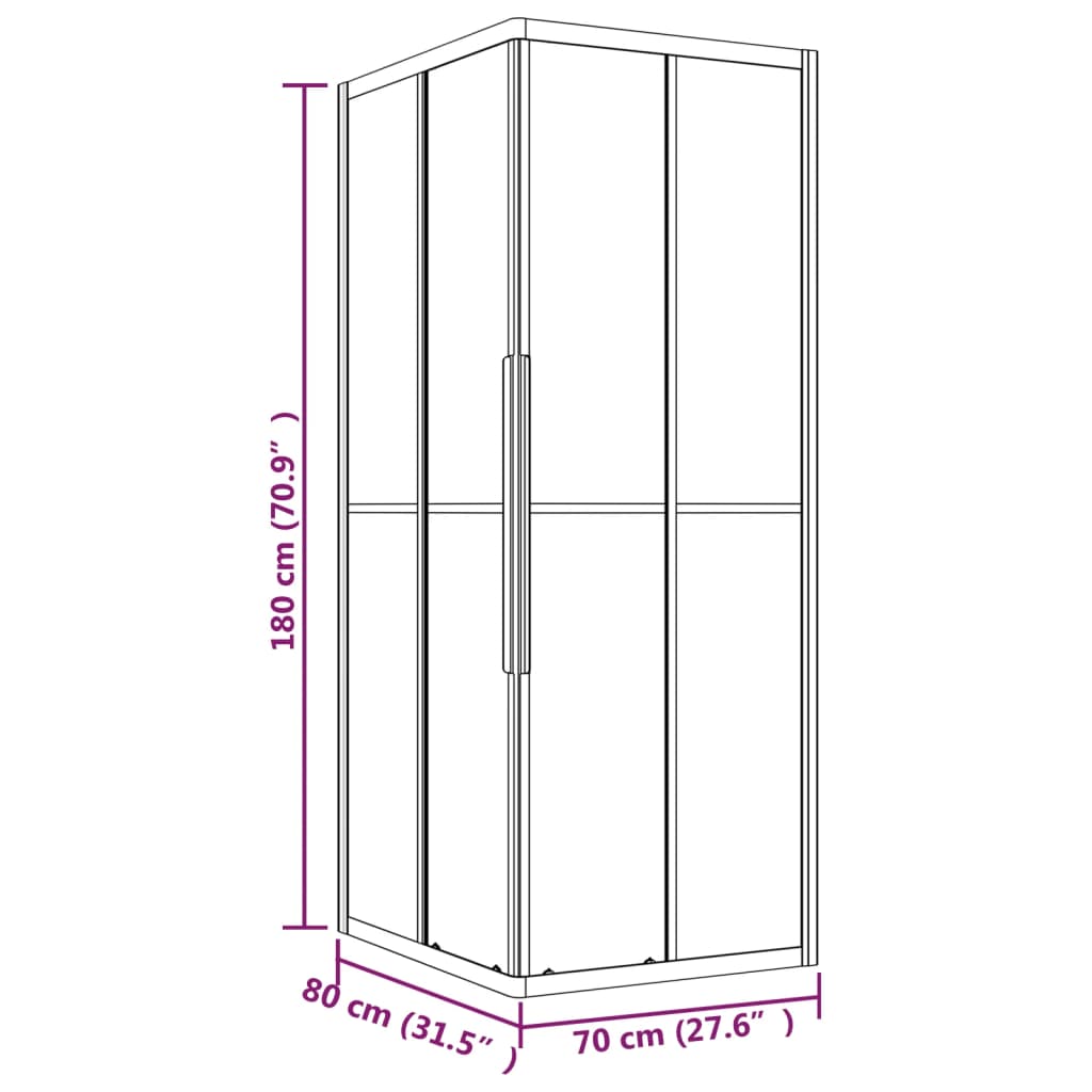 vidaXL fekete ESG tejüveg zuhanykabin 80 x 70 x 180 cm