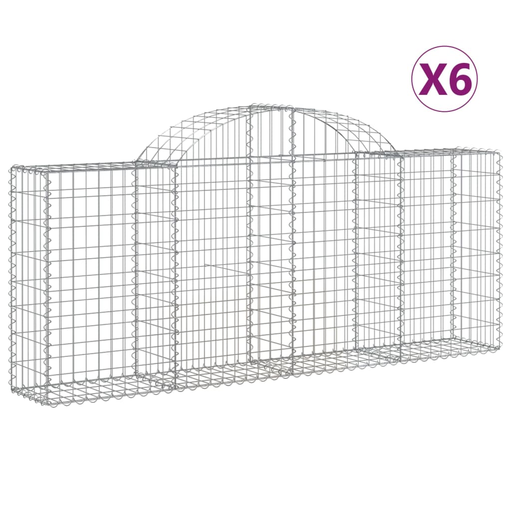 vidaXL 6 db íves horganyzott vas gabion kosár 200x30x80/100 cm