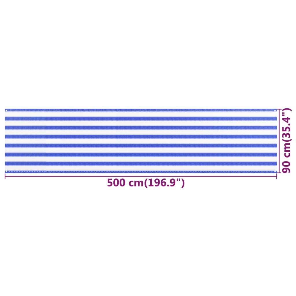vidaXL kék és fehér HDPE erkélytakaró 90 x 500 cm
