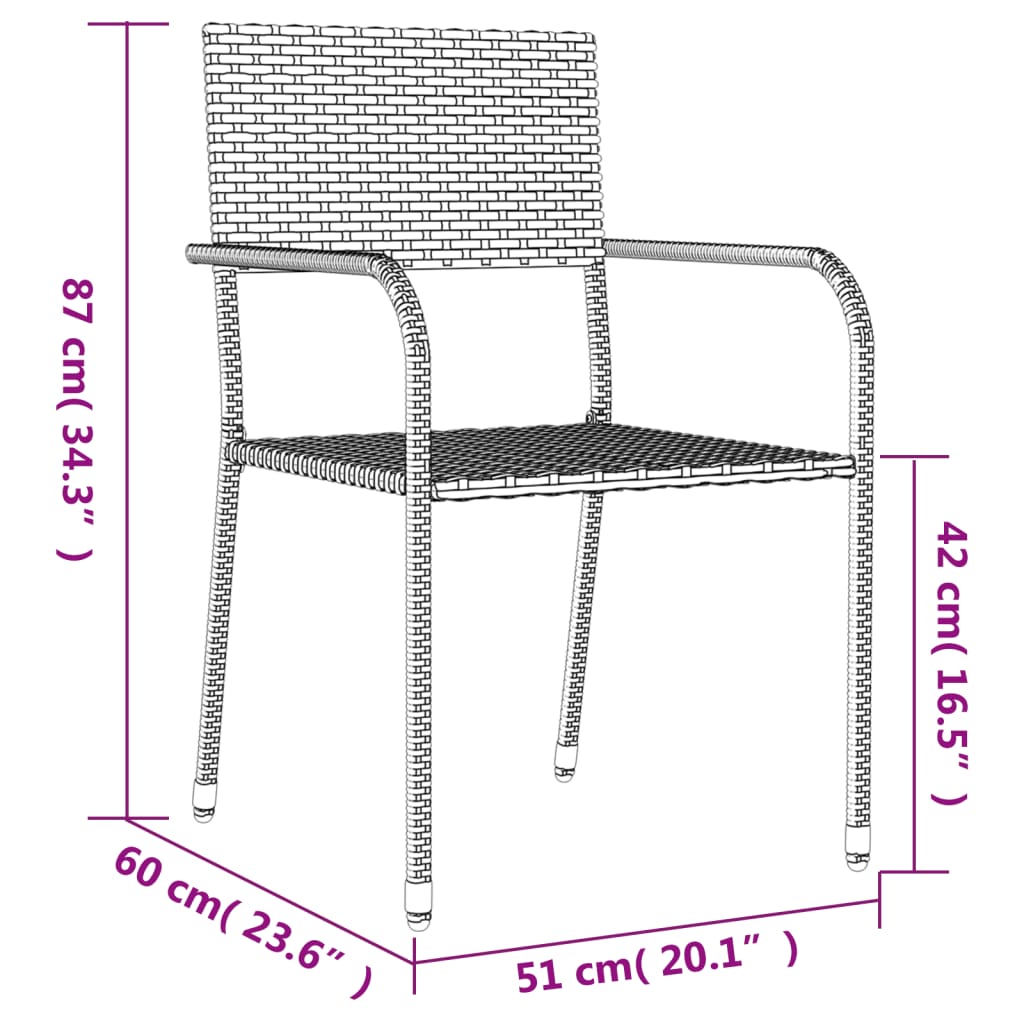 vidaXL 3 részes fekete polyrattan és acél kerti étkezőgarnitúra