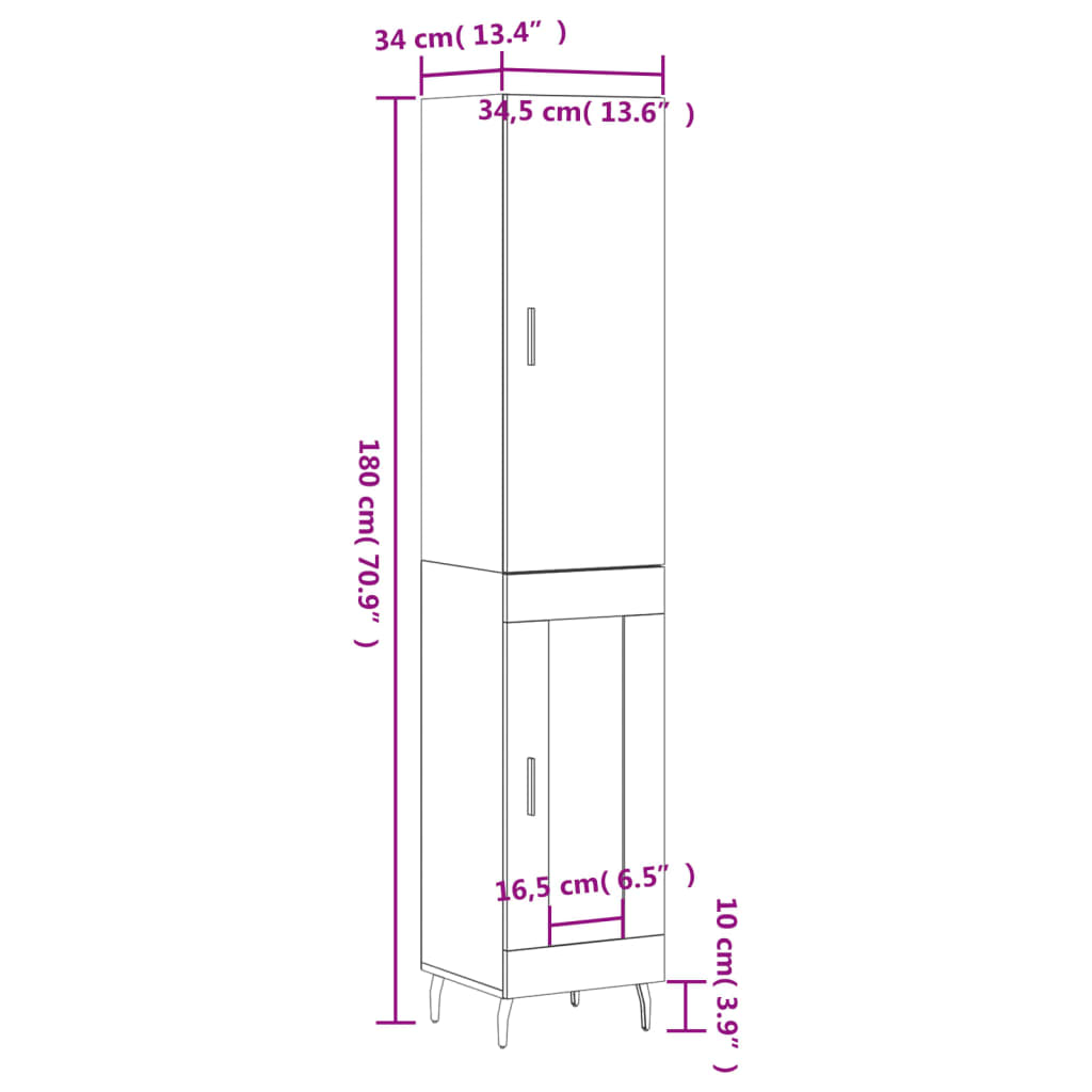 vidaXL szürke sonoma szerelt fa magasszekrény 34,5 x 34 x 180 cm