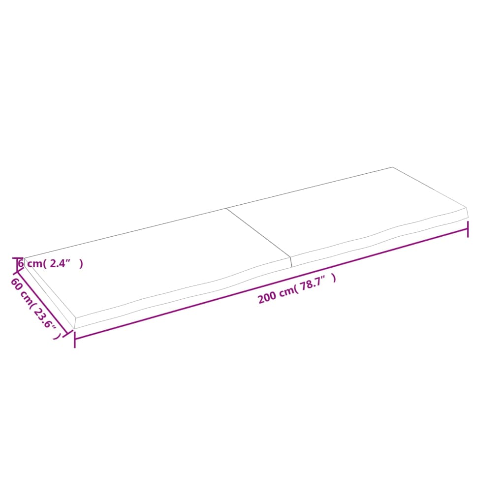 vidaXL kezeletlen tömör fa fürdőszobai pult 200x60x(2-6) cm