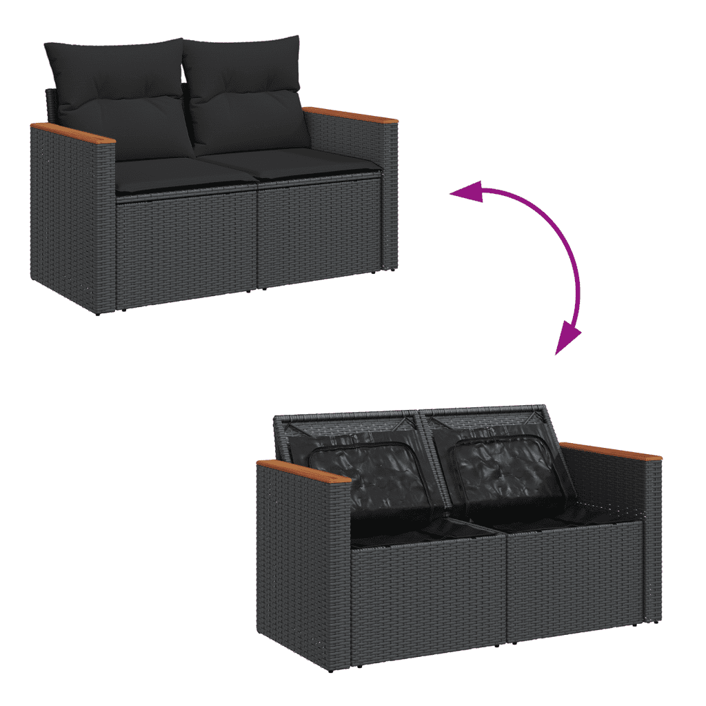 vidaXL 11 részes fekete polyrattan kerti ülőgarnitúra párnákkal