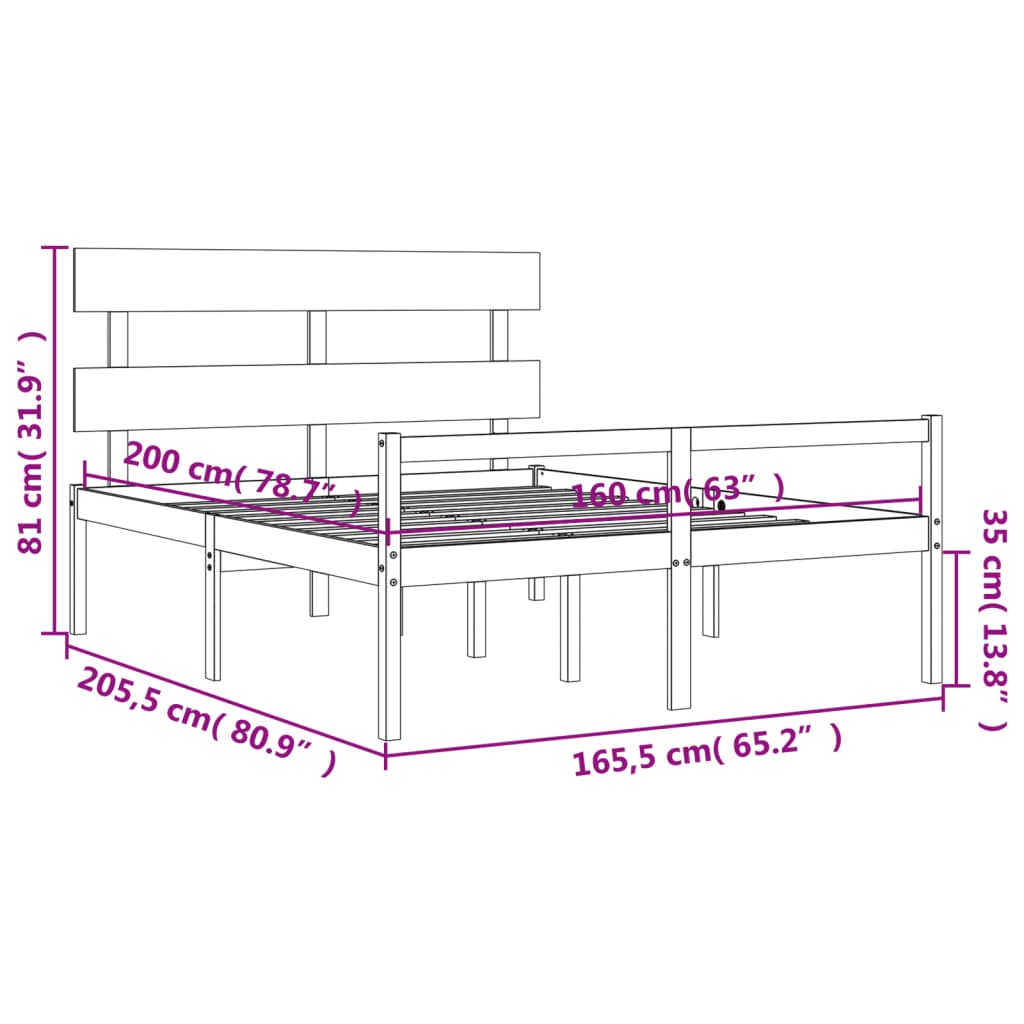 vidaXL tömör fa ágy időseknek fejtámlával 160x200 cm