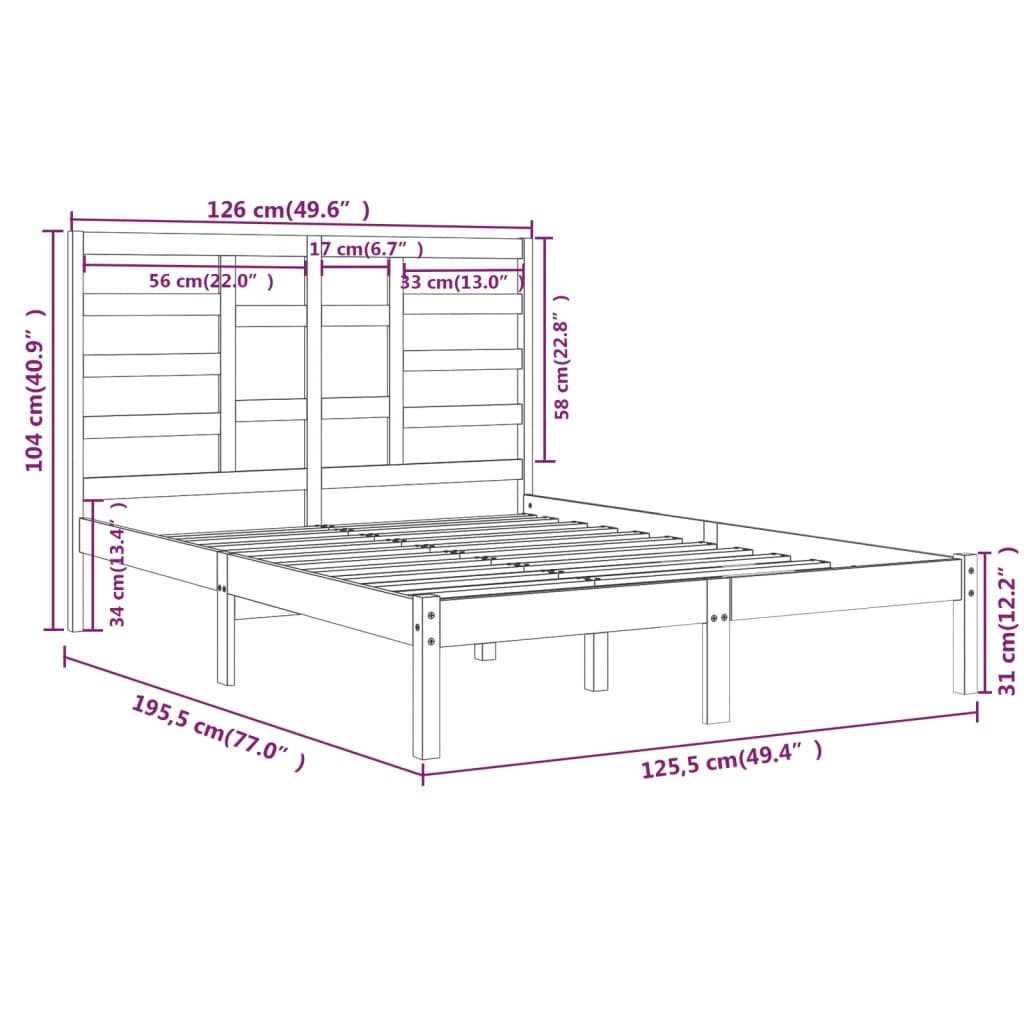 vidaXL Small Double mézbarna tömör fa ágykeret 120 x 190 cm