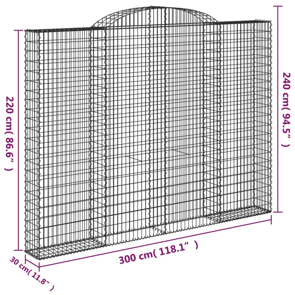 vidaXL 5 db íves horganyzott vas gabion kosár 300x30x220/240 cm