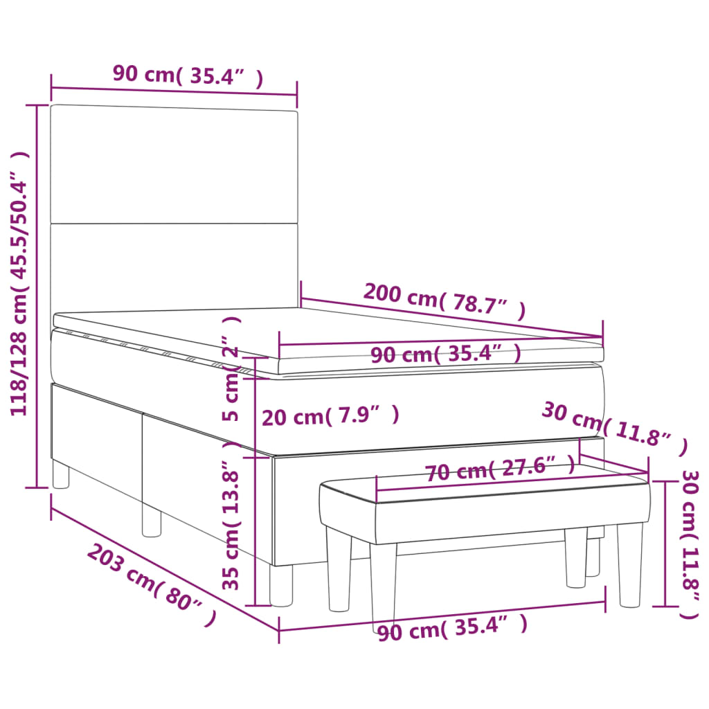 vidaXL szürke műbőr rugós ágy matraccal 90 x 200 cm