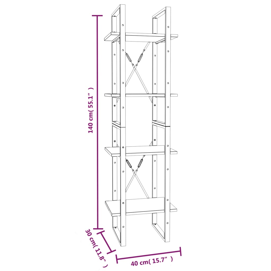 vidaXL 4 szintes szürke sonoma szerelt fa könyvszekrény 40x30x140 cm