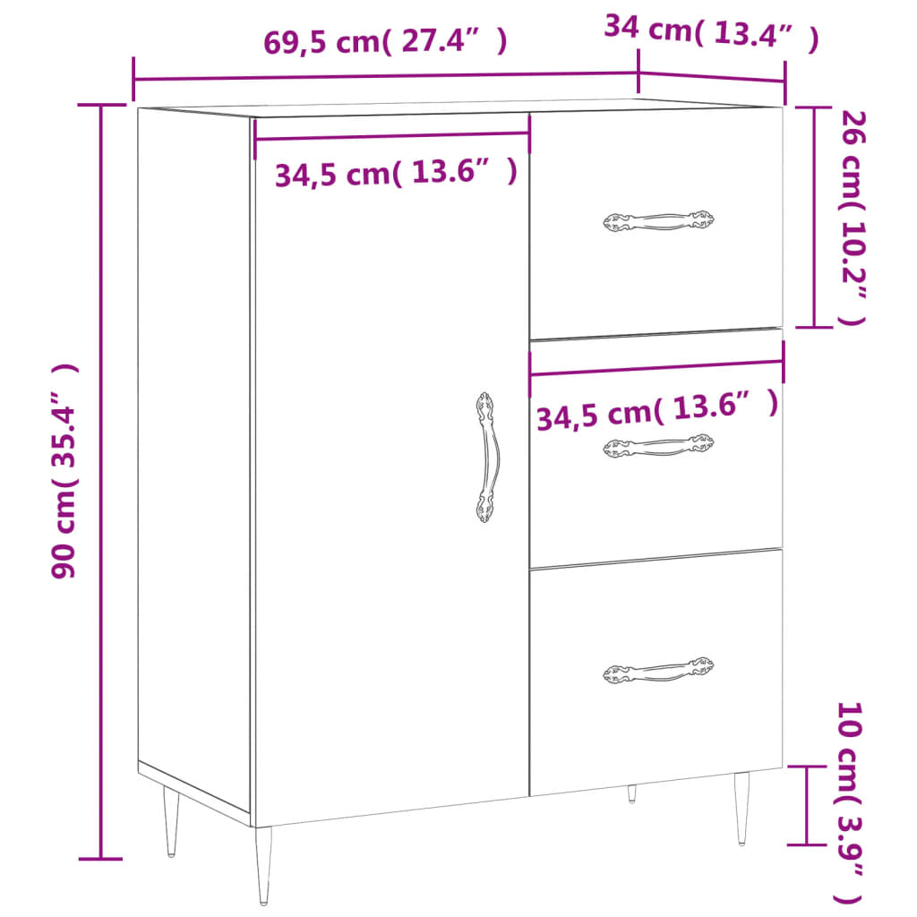 vidaXL füstös tölgy színű szerelt fa tálalószekrény 69,5 x 34 x 90 cm