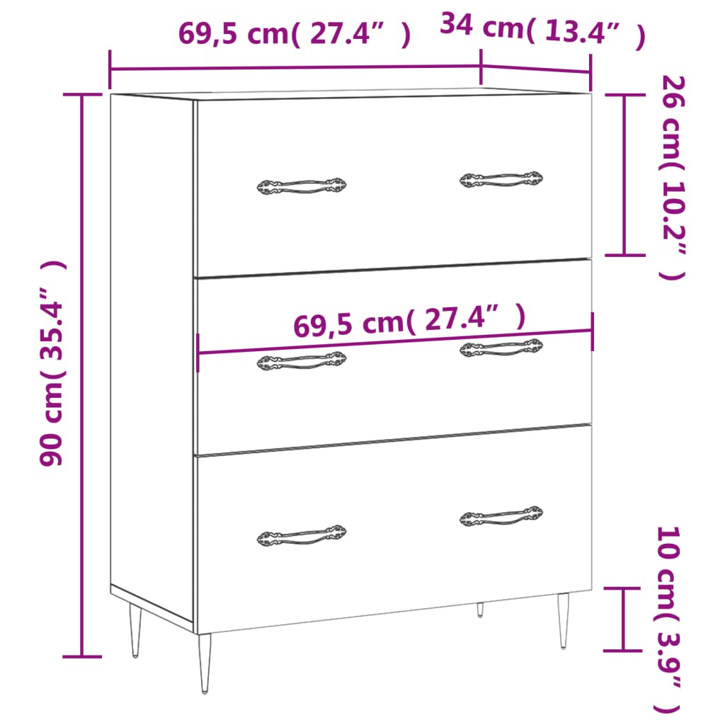 vidaXL magasfényű fehér szerelt fa tálalószekrény 69,5 x 34 x 90 cm