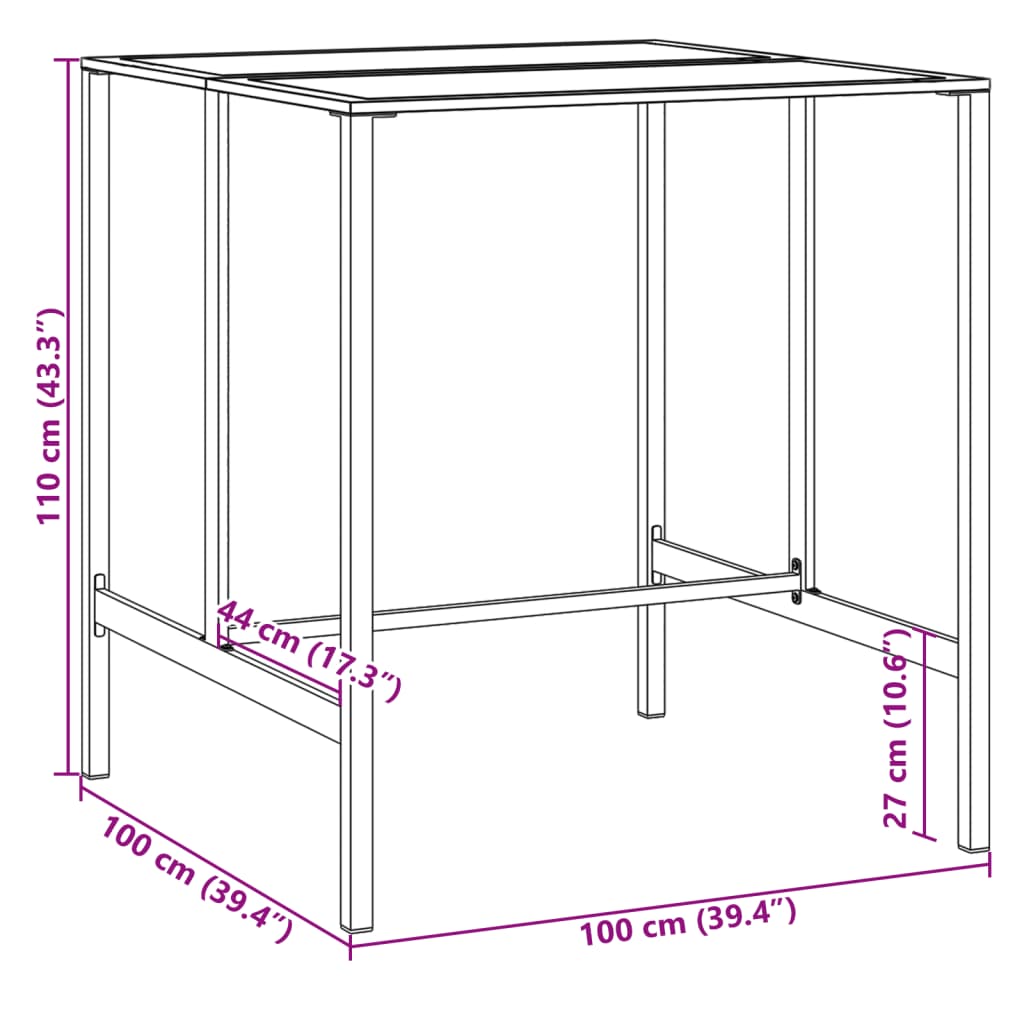 vidaXL fekete porszórt acél bárasztal 100 x 100 x 110 cm