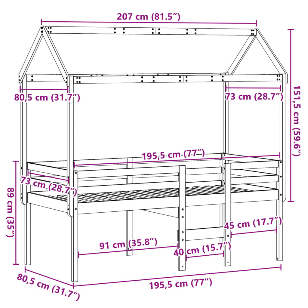 vidaXL viaszbarna tömör fenyőfa magasított ágy tetővel 75 x 190 cm