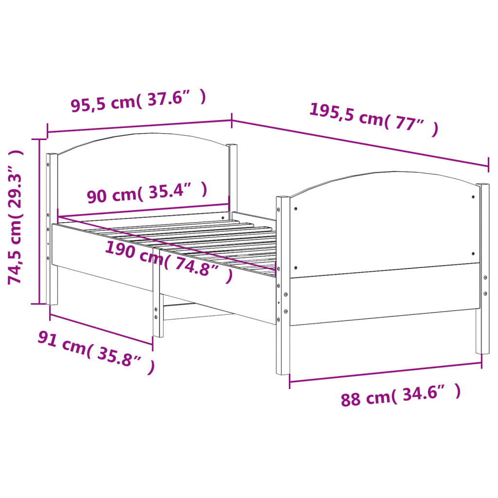 vidaXL tömör fenyőfa ágykeret matrac nélkül 90 x 190 cm