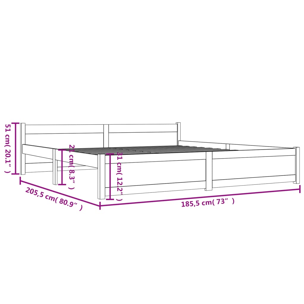 vidaXL Super King tömör fa ágykeret 180 x 200 cm