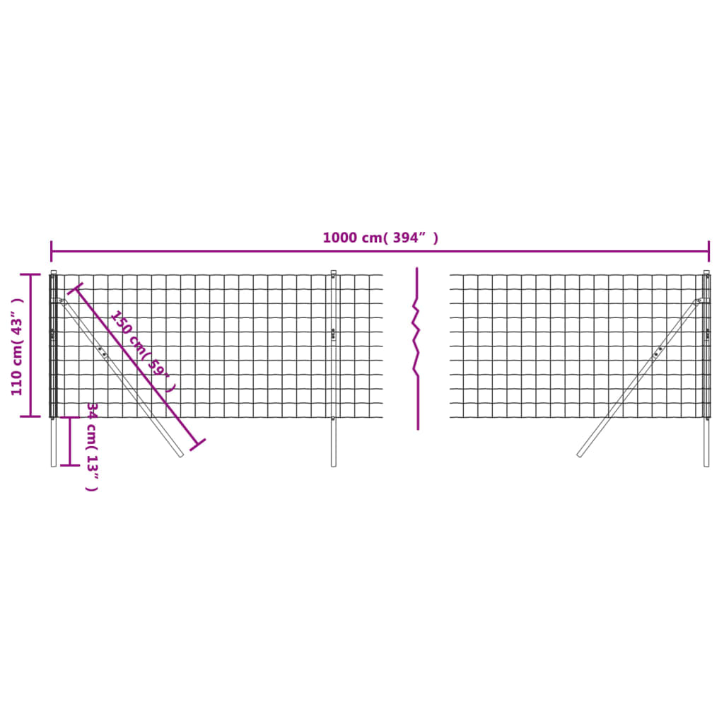 vidaXL zöld horganyzott acél drótkerítés 1,1 x 10 m