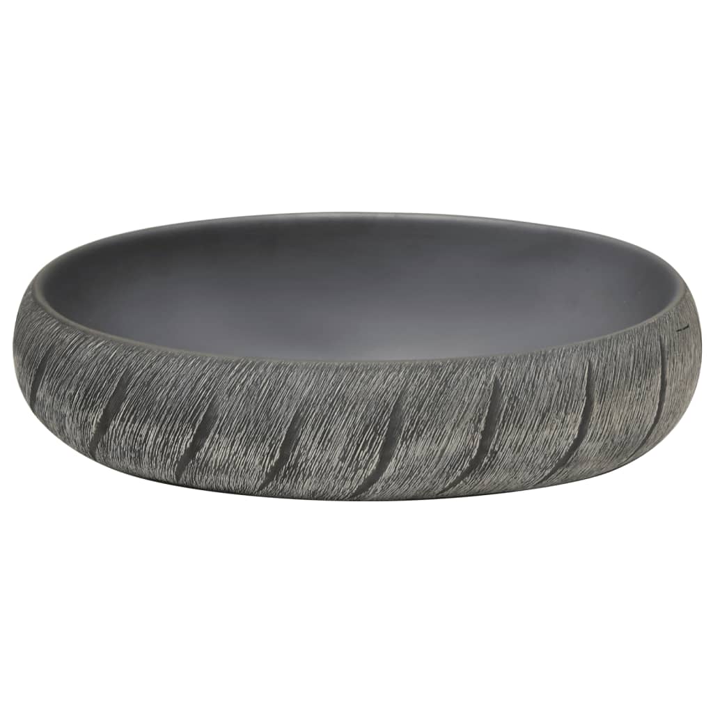 vidaXL fekete és szürke kerámia ovális asztali mosdó 59 x 40 x 15 cm