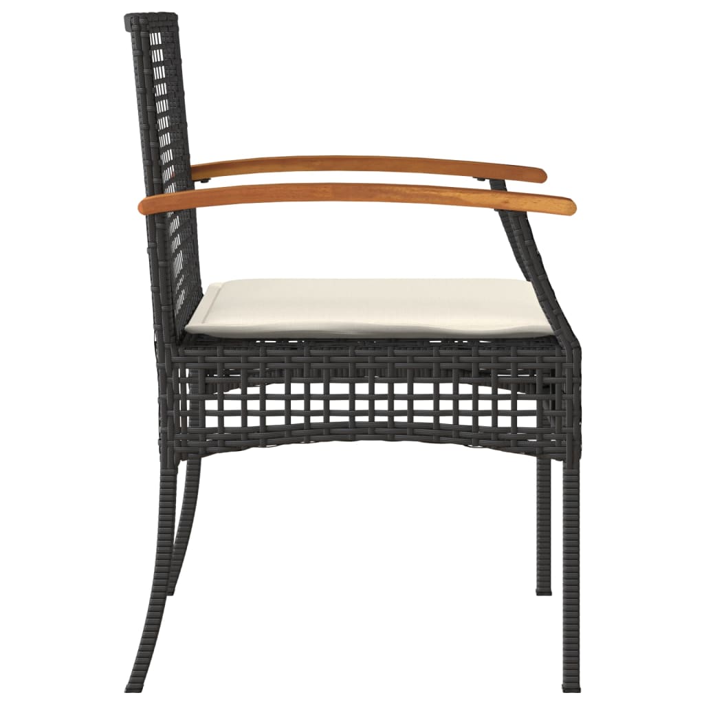 vidaXL 4 db fekete polyrattan és akácfa kerti szék párnákkal
