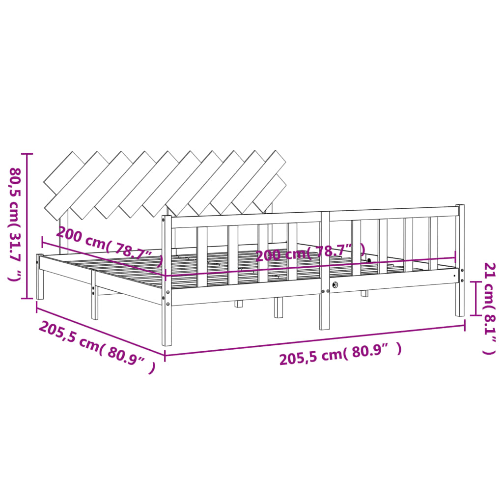 vidaXL tömör fa ágykeret fejtámlával 200 x 200 cm