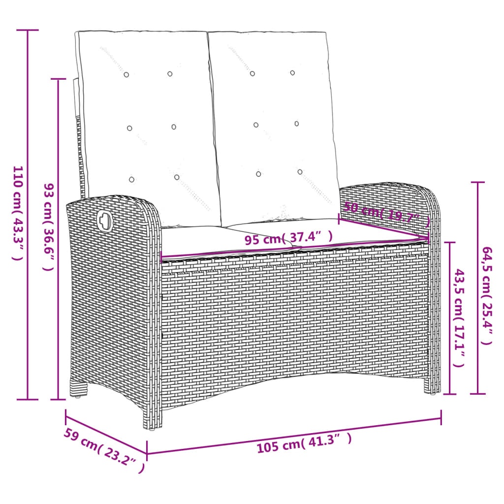 vidaXL szürke polyrattan dönthető kerti pad párnával