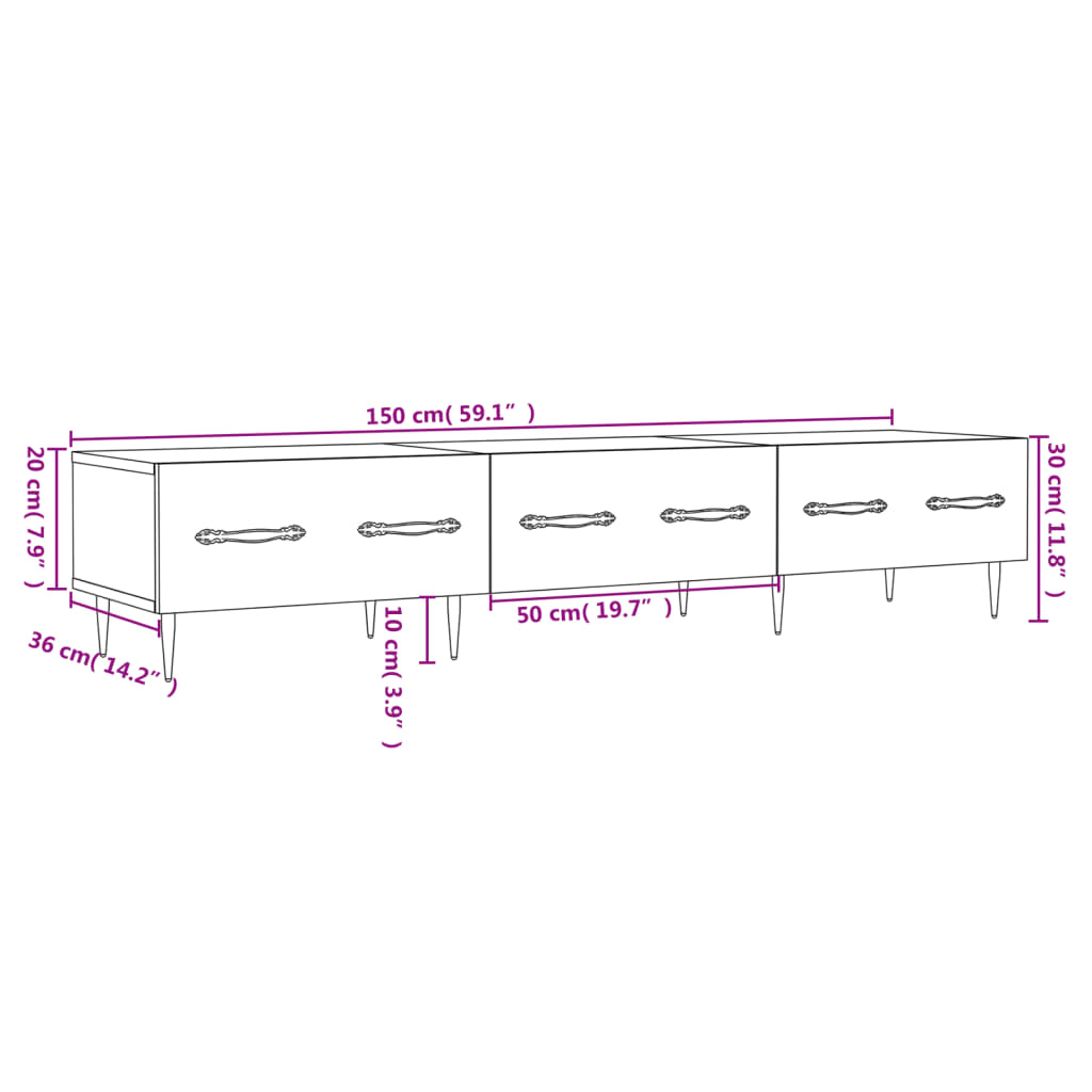 vidaXL füstös tölgy színű szerelt fa TV-szekrény 150 x 36 x 50 cm