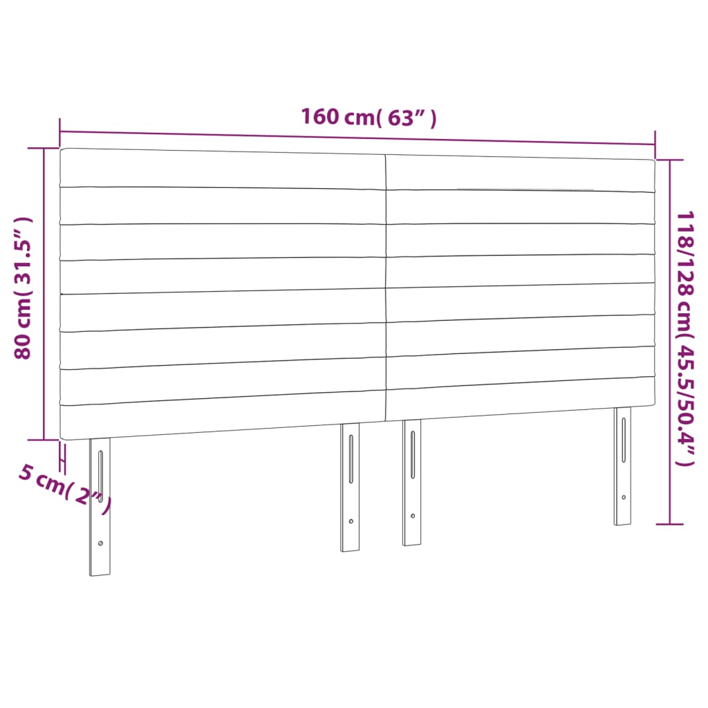 vidaXL sötétszürke bársony LED-es fejtámla 160x5x118/128 cm