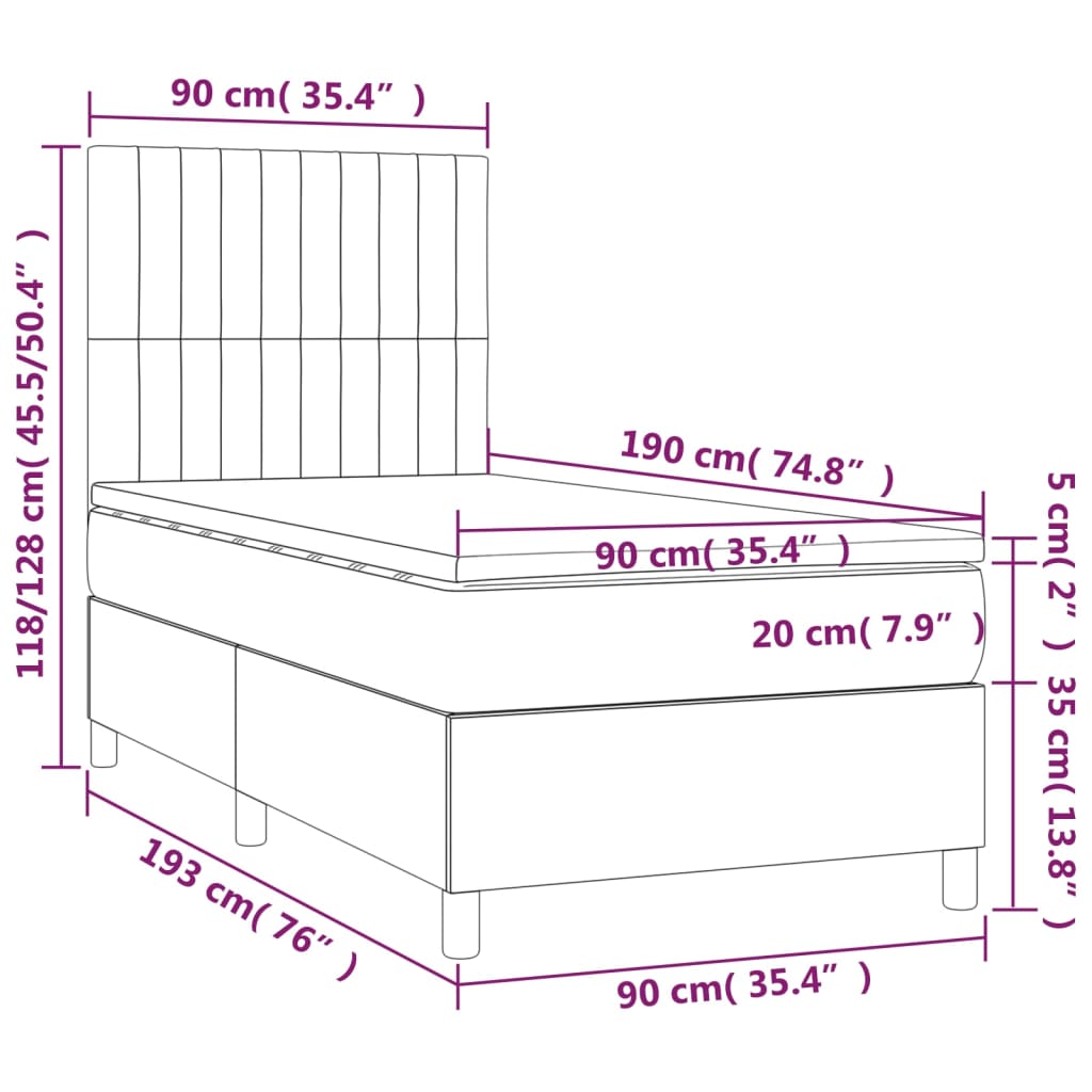 vidaXL fekete szövet rugós ágy matraccal 90x190 cm