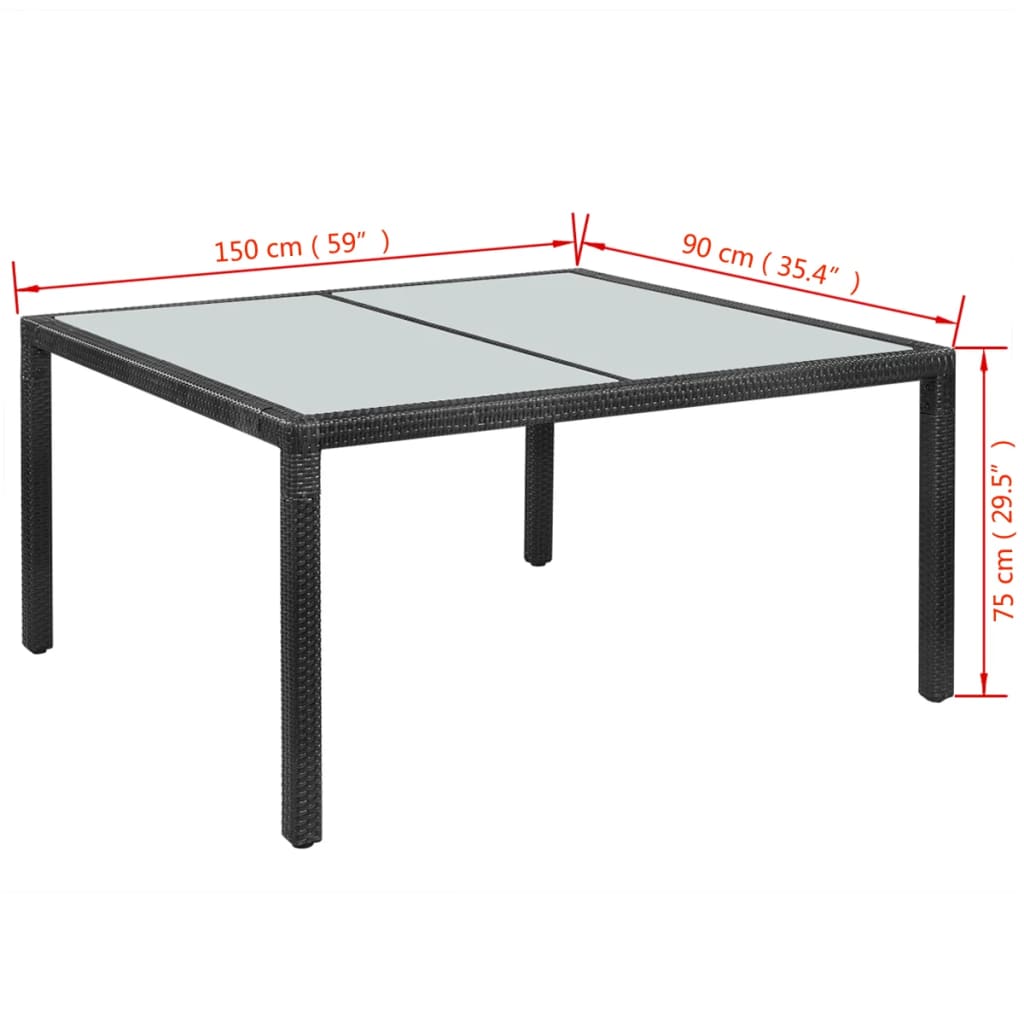 vidaXL 7-részes fekete polyrattan kültéri étkezőszett párnákkal